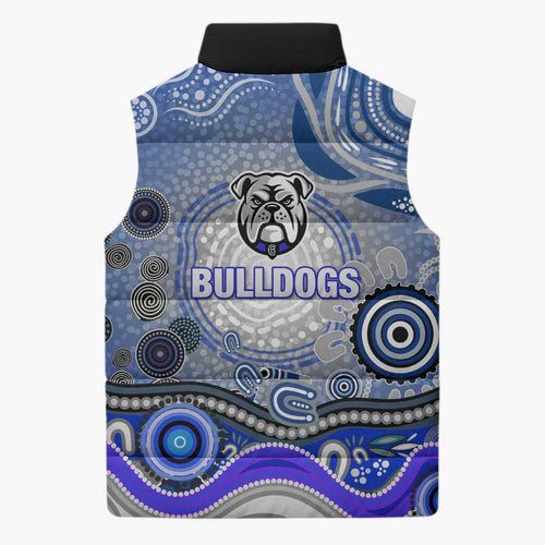 Canterbury Bankstown Bulldogs Rugby Sleeveless Puffer Jacket Australian Aboriginal Dot Painting Style