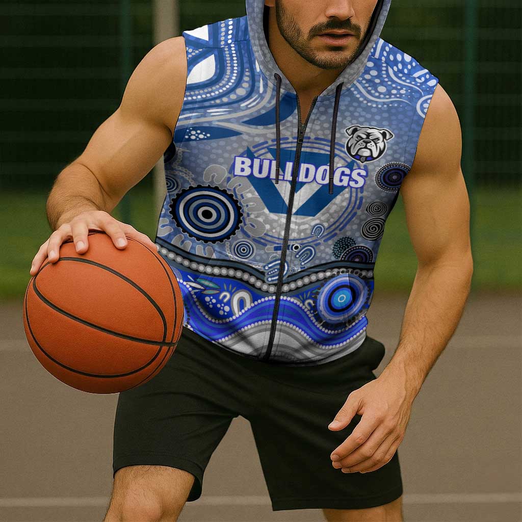 Canterbury Bankstown Bulldogs Rugby Sleeveless Zip Hoodie Australian Aboriginal Dot Painting Style