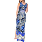 Canterbury Bankstown Bulldogs Rugby Tank Maxi Dress Australian Aboriginal Dot Painting Style