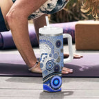 Canterbury Bankstown Bulldogs Rugby Tumbler With Handle Australian Aboriginal Dot Painting Style