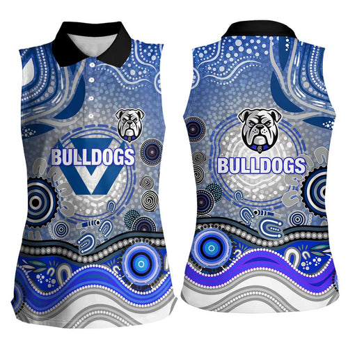 Canterbury Bankstown Bulldogs Rugby Women Sleeveless Polo Shirt Australian Aboriginal Dot Painting Style