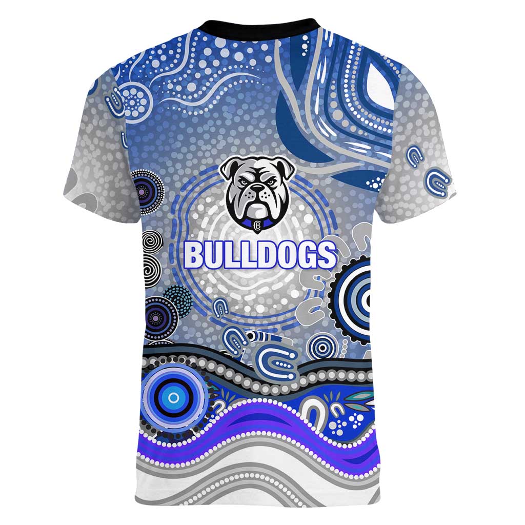 Canterbury Bankstown Bulldogs Rugby Women V-Neck T-Shirt Australian Aboriginal Dot Painting Style