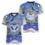 Canterbury Bankstown Bulldogs Rugby Women V-Neck T-Shirt Australian Aboriginal Dot Painting Style