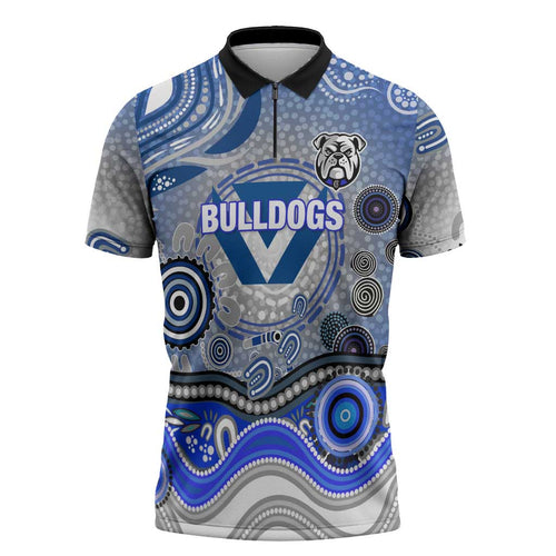 Canterbury Bankstown Bulldogs Rugby Zipper Polo Shirt Australian Aboriginal Dot Painting Style