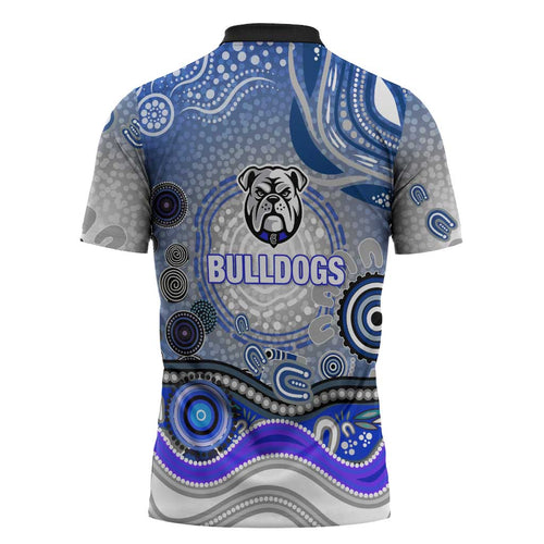Canterbury Bankstown Bulldogs Rugby Zipper Polo Shirt Australian Aboriginal Dot Painting Style