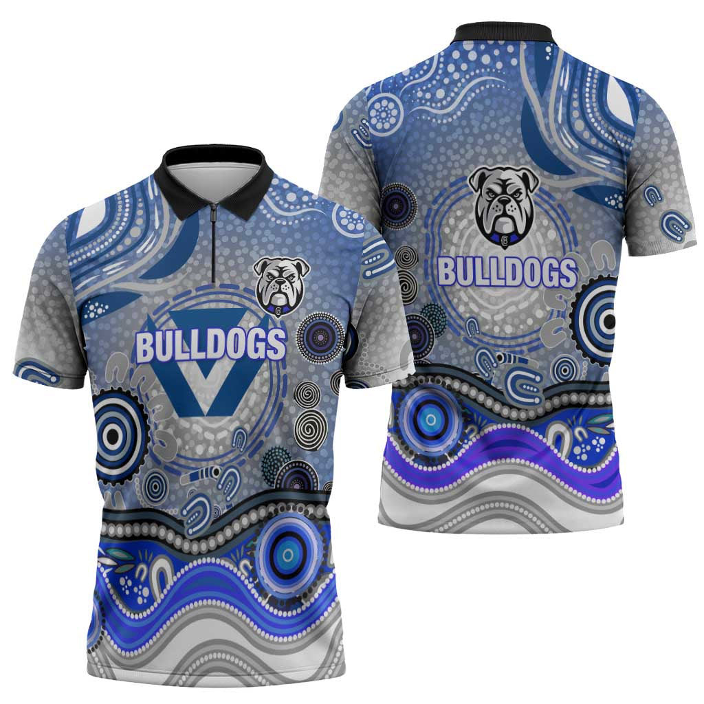 Canterbury Bankstown Bulldogs Rugby Zipper Polo Shirt Australian Aboriginal Dot Painting Style
