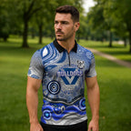 Canterbury Bankstown Bulldogs Rugby Zipper Polo Shirt Australian Aboriginal Dot Painting Style