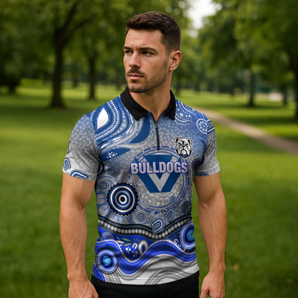 Canterbury Bankstown Bulldogs Rugby Zipper Polo Shirt Australian Aboriginal Dot Painting Style