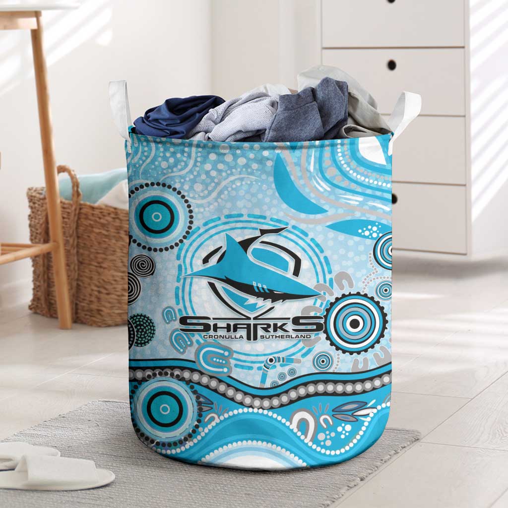 Cronulla Sutherland Sharks Rugby Laundry Basket Australian Aboriginal Dot Painting Style