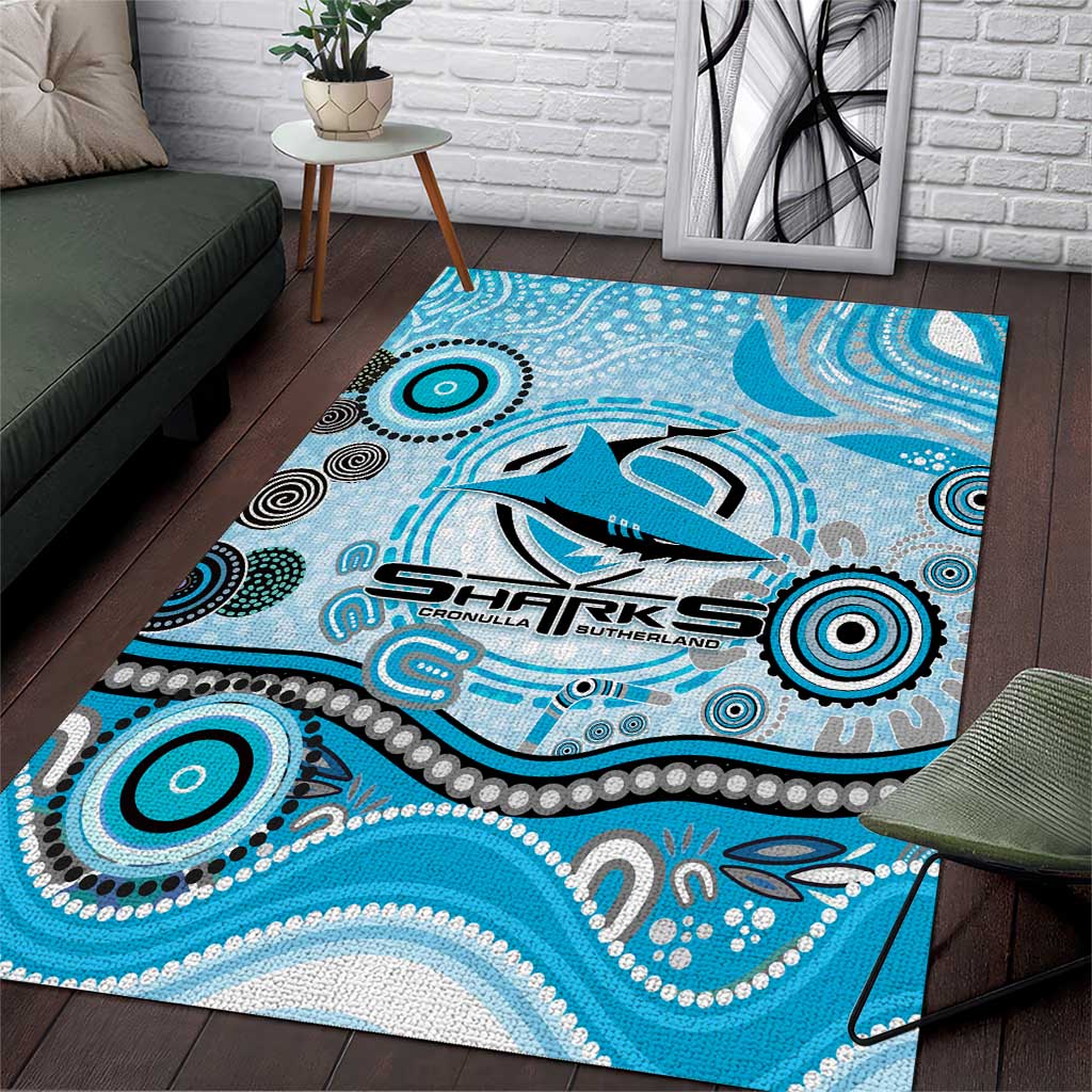 Cronulla Sutherland Sharks Rugby Area Rug Australian Aboriginal Dot Painting Style