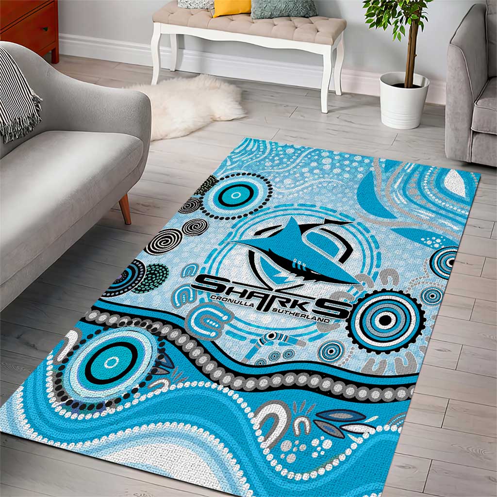 Cronulla Sutherland Sharks Rugby Area Rug Australian Aboriginal Dot Painting Style