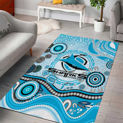 Cronulla Sutherland Sharks Rugby Area Rug Australian Aboriginal Dot Painting Style