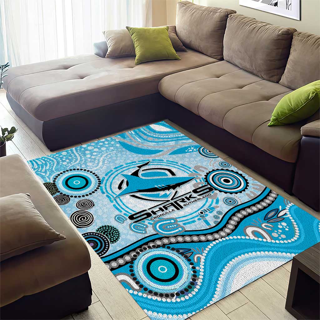 Cronulla Sutherland Sharks Rugby Area Rug Australian Aboriginal Dot Painting Style