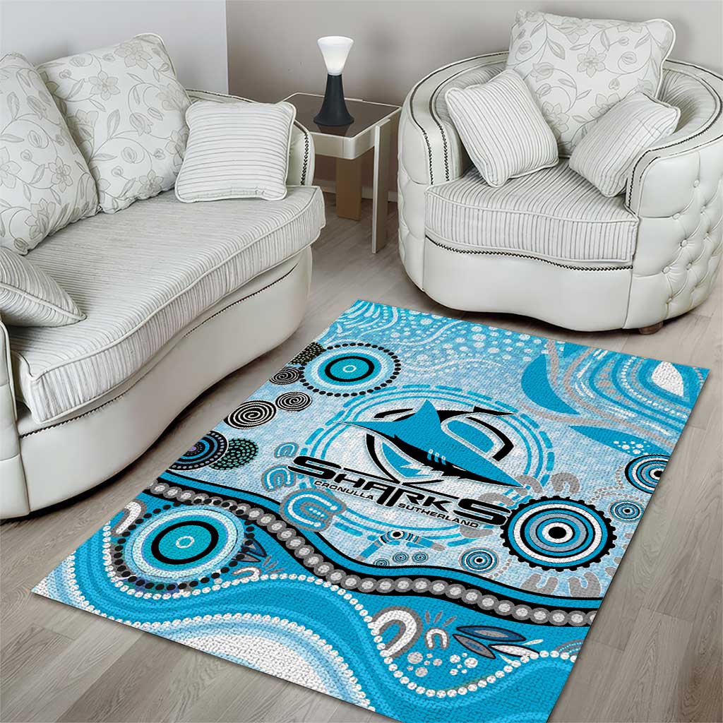 Cronulla Sutherland Sharks Rugby Area Rug Australian Aboriginal Dot Painting Style