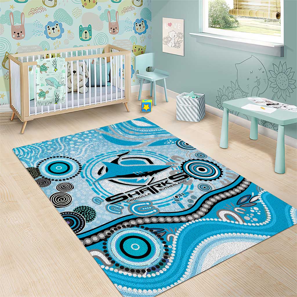 Cronulla Sutherland Sharks Rugby Area Rug Australian Aboriginal Dot Painting Style