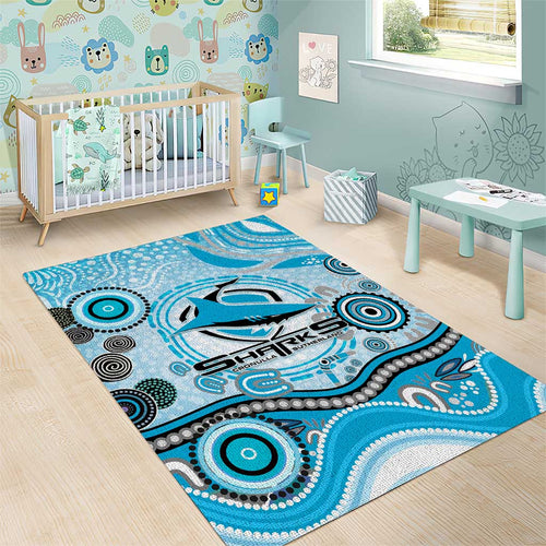 Cronulla Sutherland Sharks Rugby Area Rug Australian Aboriginal Dot Painting Style