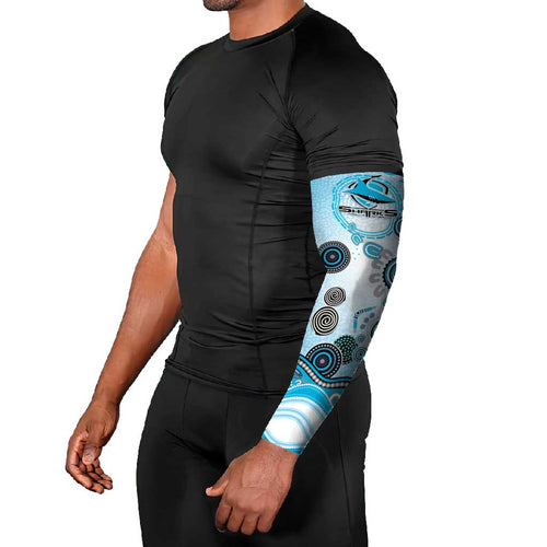 Cronulla Sutherland Sharks Rugby Arm Sleeves Australian Aboriginal Dot Painting Style