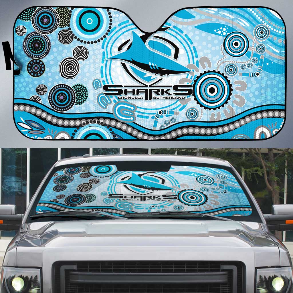 Cronulla Sutherland Sharks Rugby Auto Sun Shade Australian Aboriginal Dot Painting Style