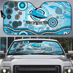 Cronulla Sutherland Sharks Rugby Auto Sun Shade Australian Aboriginal Dot Painting Style