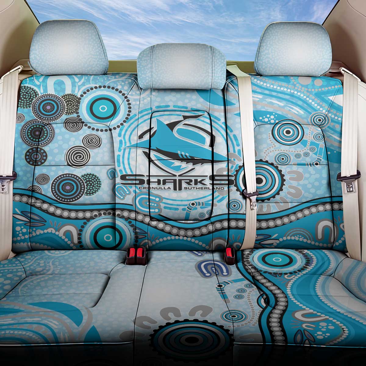 Cronulla Sutherland Sharks Rugby Back Car Seat Cover Australian Aboriginal Dot Painting Style