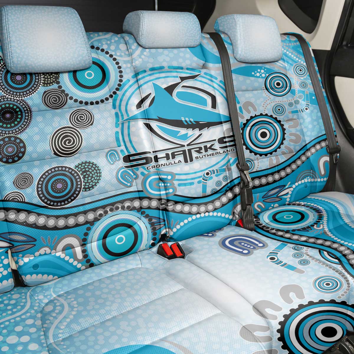 Cronulla Sutherland Sharks Rugby Back Car Seat Cover Australian Aboriginal Dot Painting Style