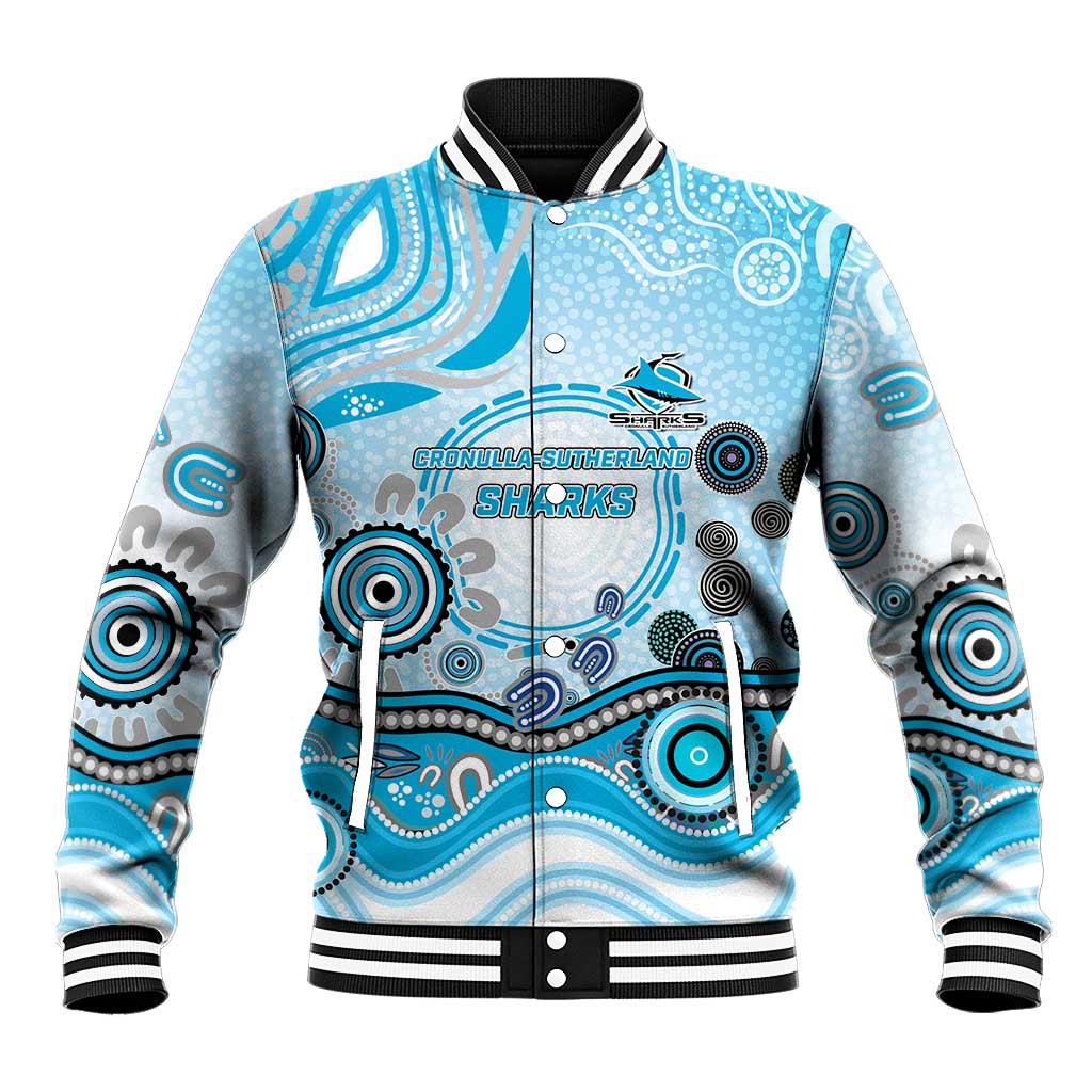 Cronulla Sutherland Sharks Rugby Baseball Jacket Australian Aboriginal Dot Painting Style