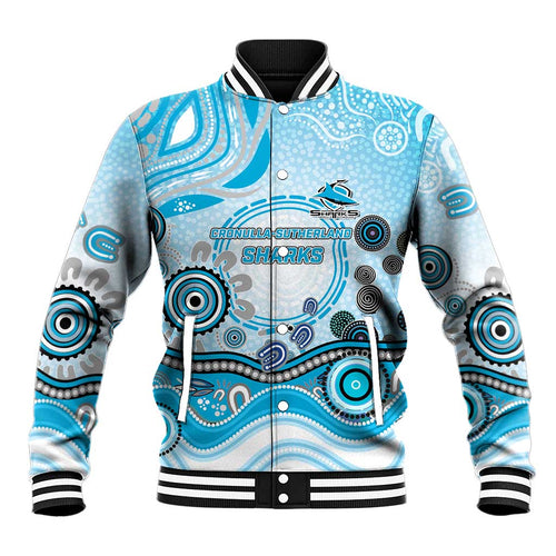 Cronulla Sutherland Sharks Rugby Baseball Jacket Australian Aboriginal Dot Painting Style