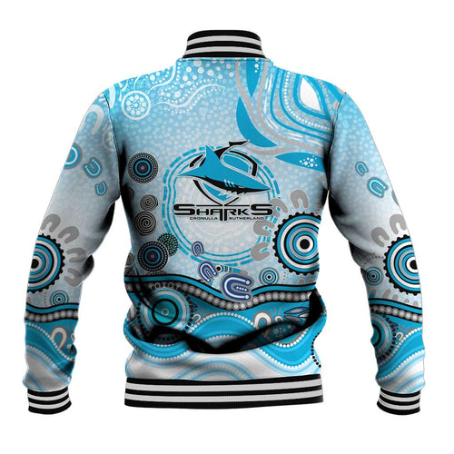 Cronulla Sutherland Sharks Rugby Baseball Jacket Australian Aboriginal Dot Painting Style