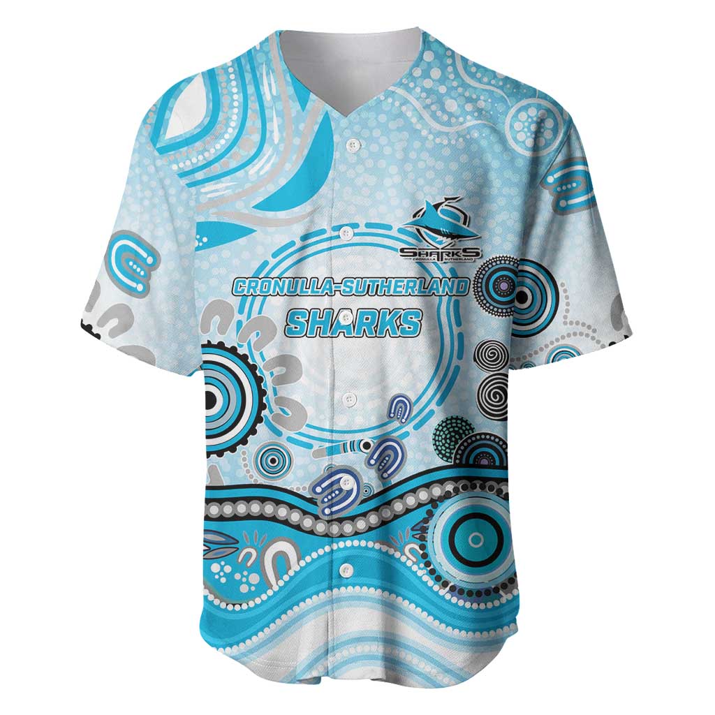 Cronulla Sutherland Sharks Rugby Baseball Jersey Australian Aboriginal Dot Painting Style