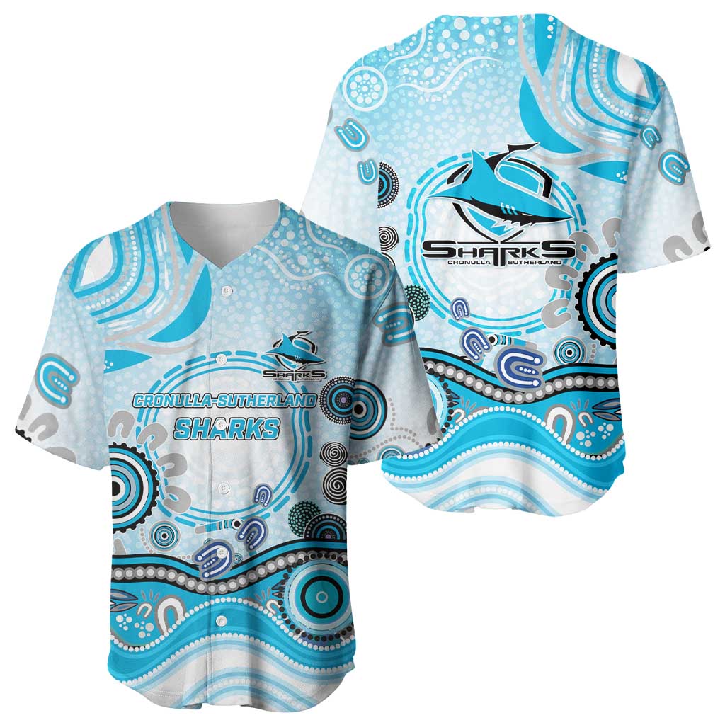 Cronulla Sutherland Sharks Rugby Baseball Jersey Australian Aboriginal Dot Painting Style