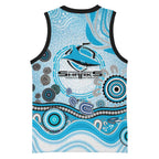 Cronulla Sutherland Sharks Rugby Basketball Jersey Australian Aboriginal Dot Painting Style