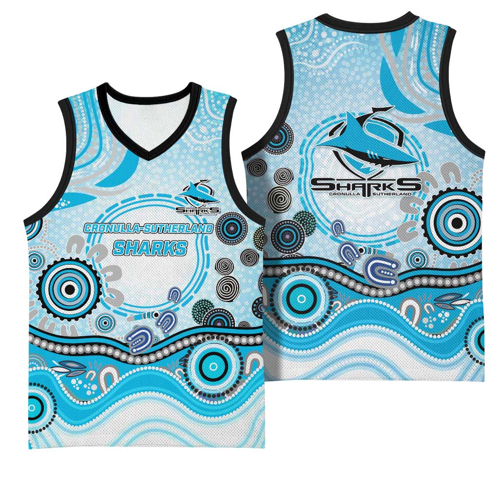 Cronulla Sutherland Sharks Rugby Basketball Jersey Australian Aboriginal Dot Painting Style