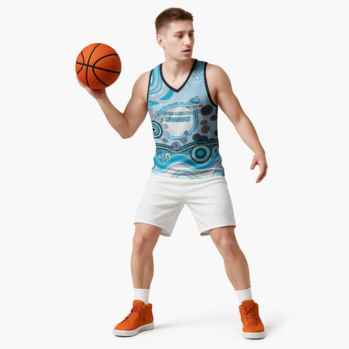 Cronulla Sutherland Sharks Rugby Basketball Jersey Australian Aboriginal Dot Painting Style