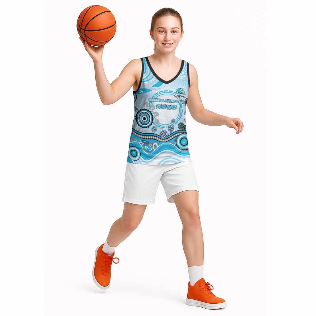 Cronulla Sutherland Sharks Rugby Basketball Jersey Australian Aboriginal Dot Painting Style