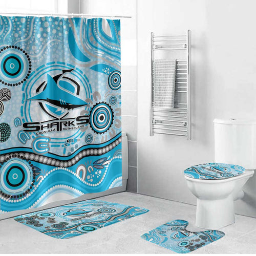 Cronulla Sutherland Sharks Rugby Bathroom Set Australian Aboriginal Dot Painting Style