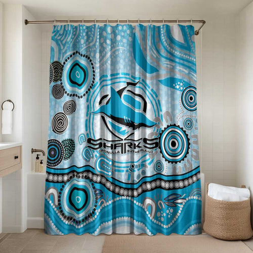 Cronulla Sutherland Sharks Rugby Bathroom Set Australian Aboriginal Dot Painting Style