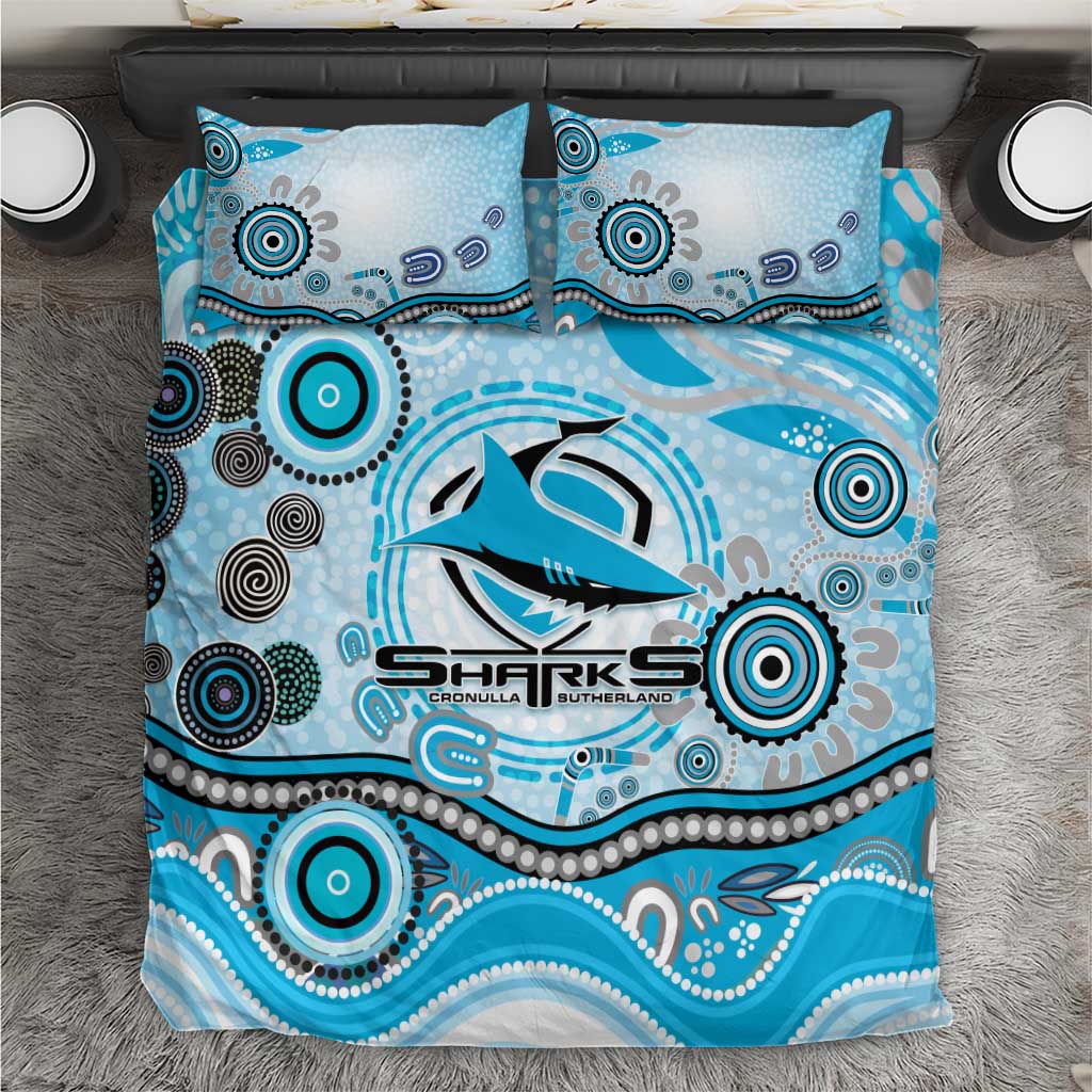 Cronulla Sutherland Sharks Rugby Bedding Set Australian Aboriginal Dot Painting Style