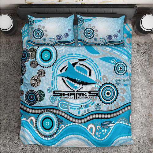 Cronulla Sutherland Sharks Rugby Bedding Set Australian Aboriginal Dot Painting Style