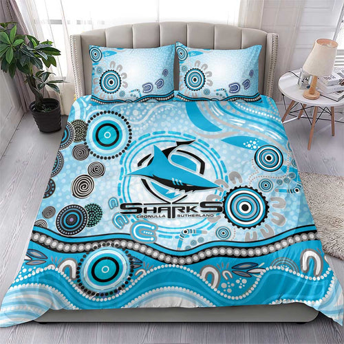 Cronulla Sutherland Sharks Rugby Bedding Set Australian Aboriginal Dot Painting Style