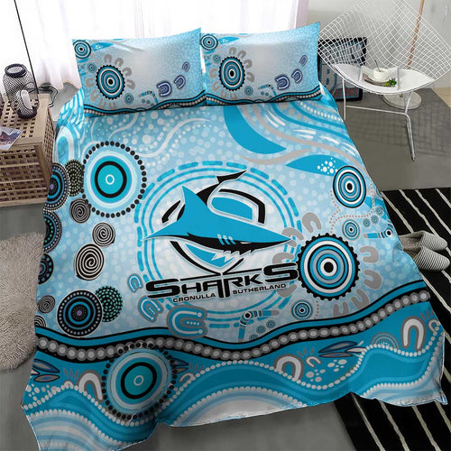 Cronulla Sutherland Sharks Rugby Bedding Set Australian Aboriginal Dot Painting Style