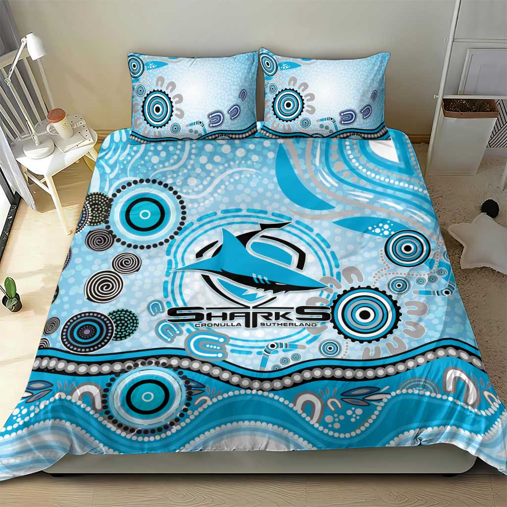 Cronulla Sutherland Sharks Rugby Bedding Set Australian Aboriginal Dot Painting Style