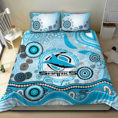 Cronulla Sutherland Sharks Rugby Bedding Set Australian Aboriginal Dot Painting Style