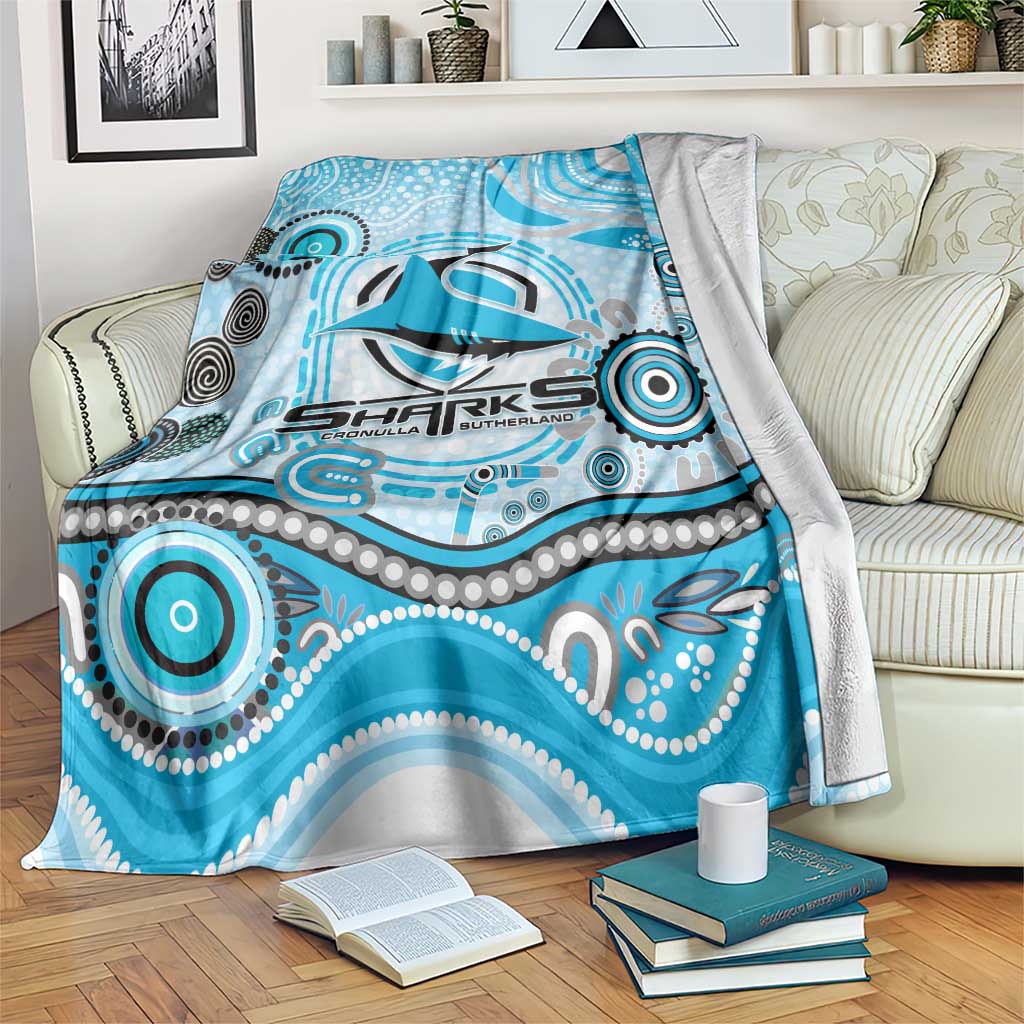 Cronulla Sutherland Sharks Rugby Blanket Australian Aboriginal Dot Painting Style