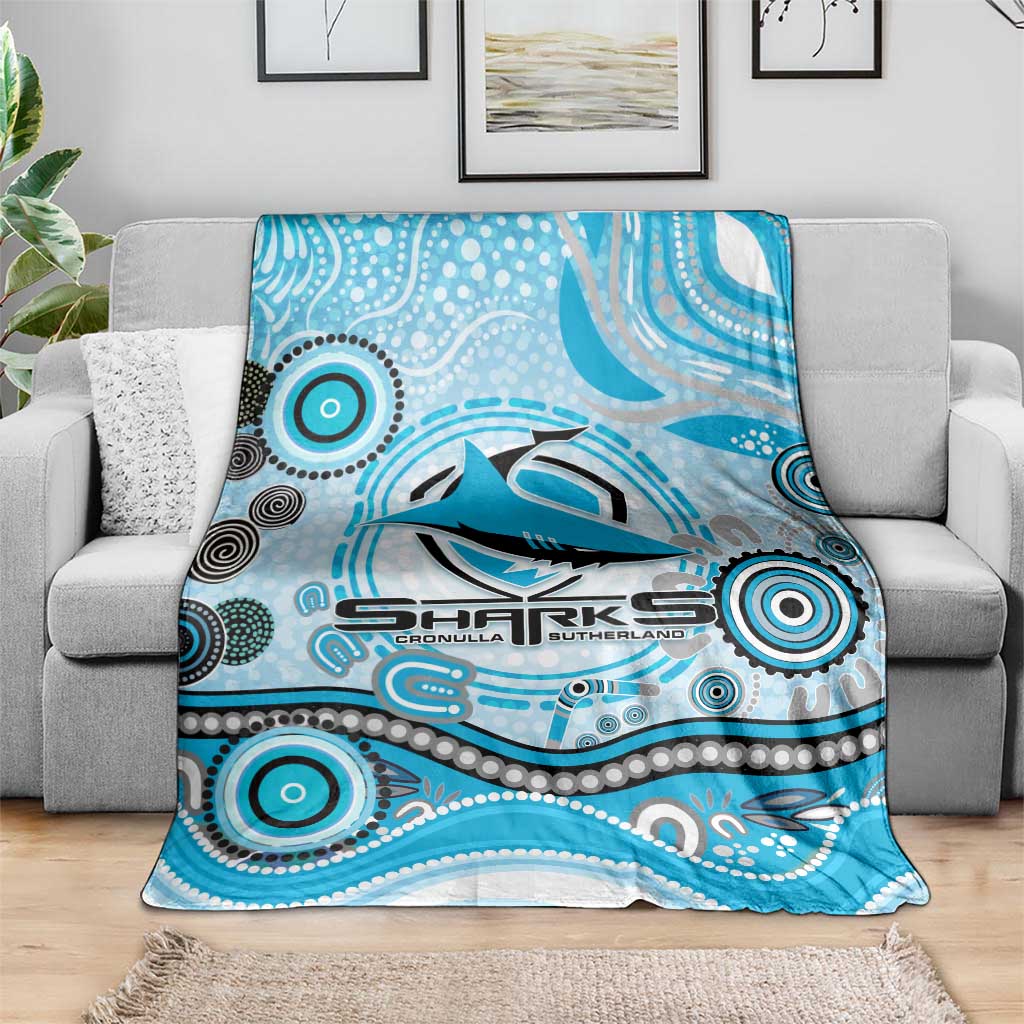 Cronulla Sutherland Sharks Rugby Blanket Australian Aboriginal Dot Painting Style
