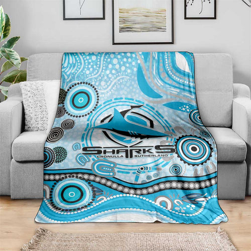 Cronulla Sutherland Sharks Rugby Blanket Australian Aboriginal Dot Painting Style