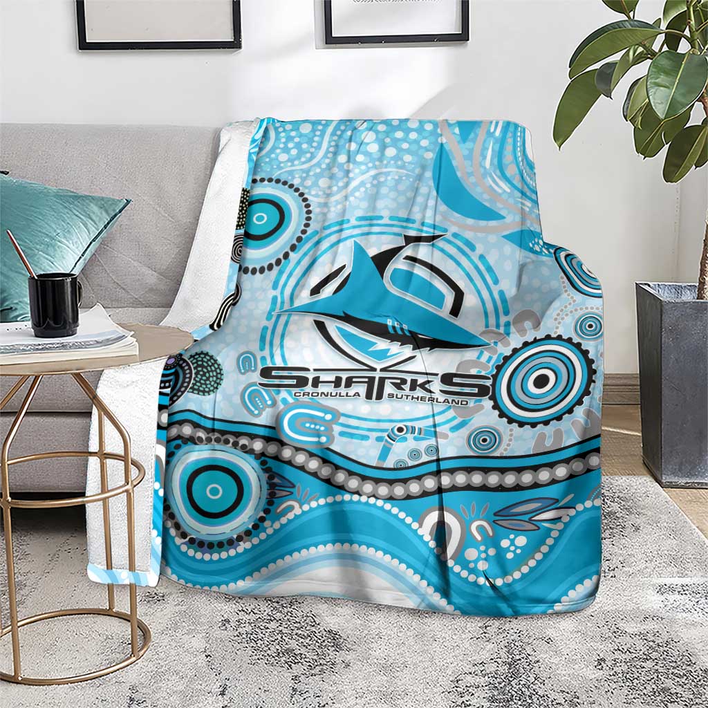 Cronulla Sutherland Sharks Rugby Blanket Australian Aboriginal Dot Painting Style