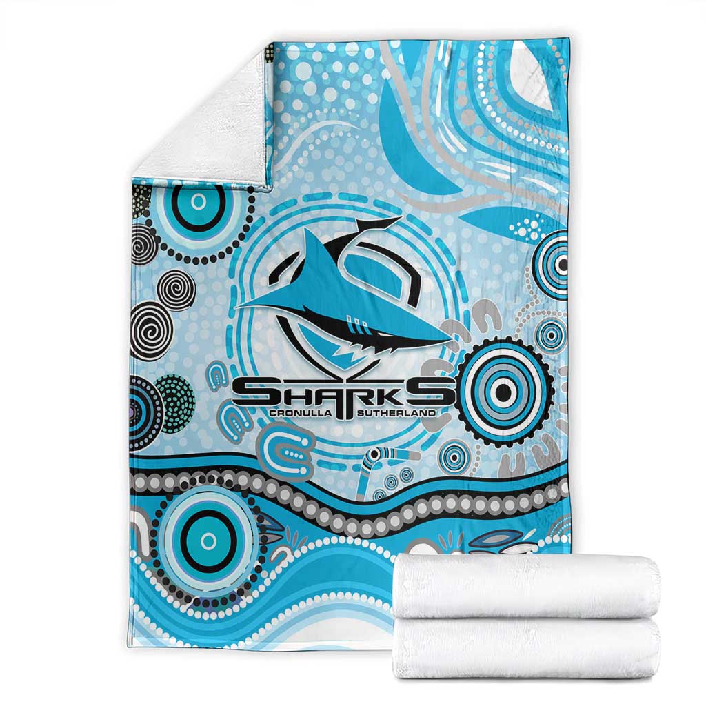 Cronulla Sutherland Sharks Rugby Blanket Australian Aboriginal Dot Painting Style