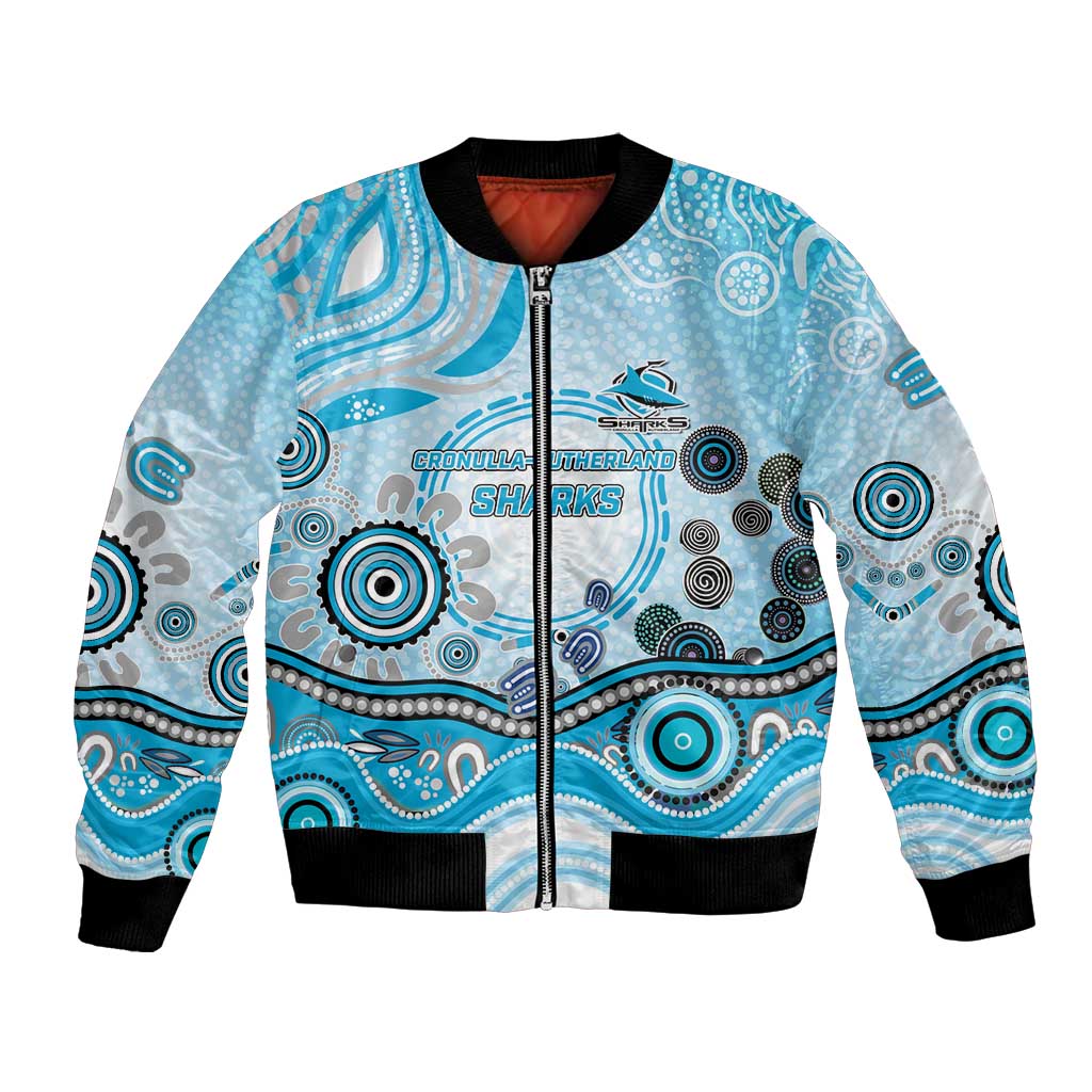 Cronulla Sutherland Sharks Rugby Bomber Jacket Australian Aboriginal Dot Painting Style