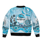 Cronulla Sutherland Sharks Rugby Bomber Jacket Australian Aboriginal Dot Painting Style