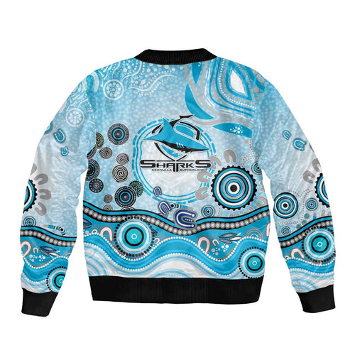 Cronulla Sutherland Sharks Rugby Bomber Jacket Australian Aboriginal Dot Painting Style